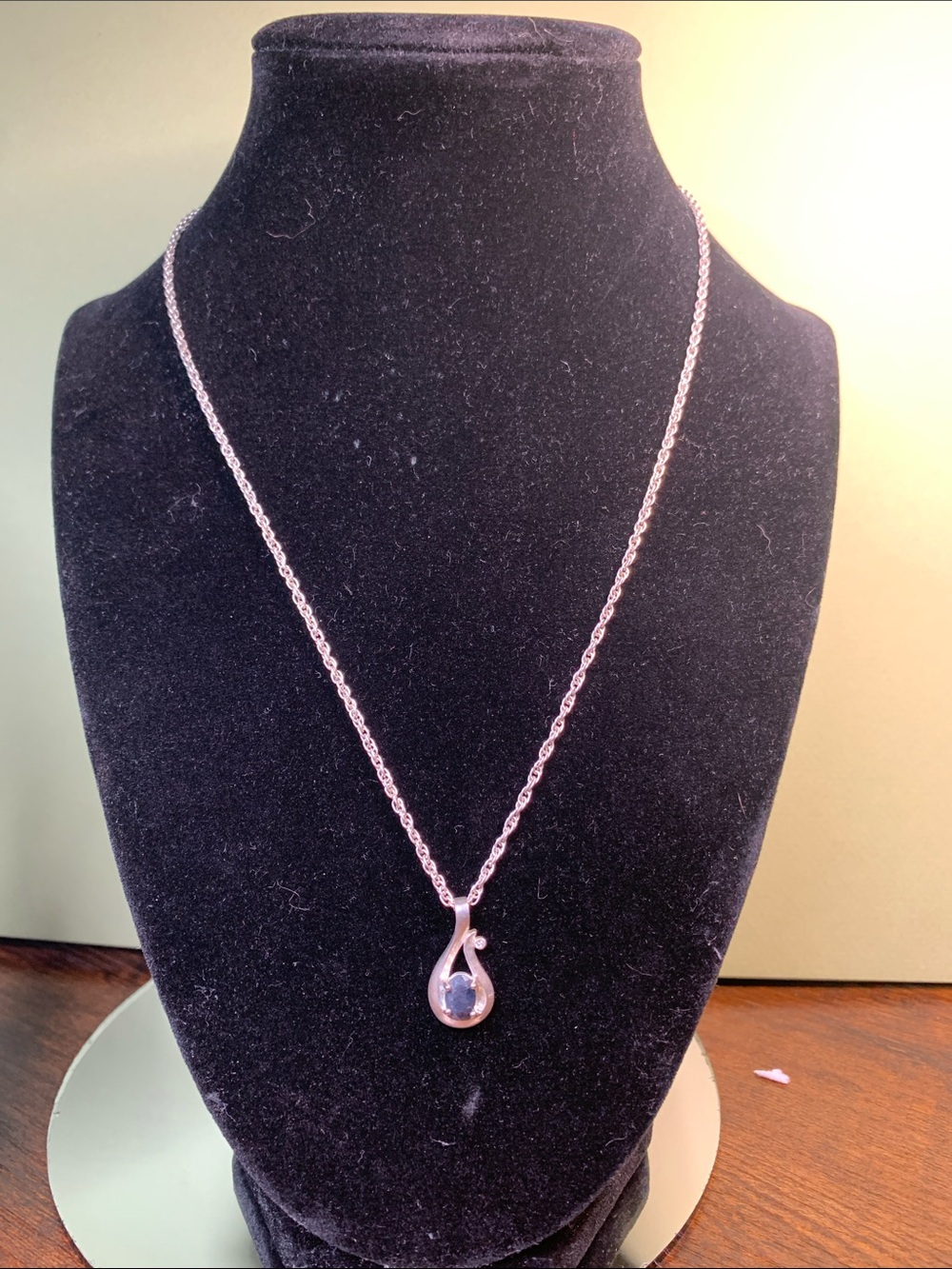 Silver-Tone Blue Gem Teardrop Pendant Necklace